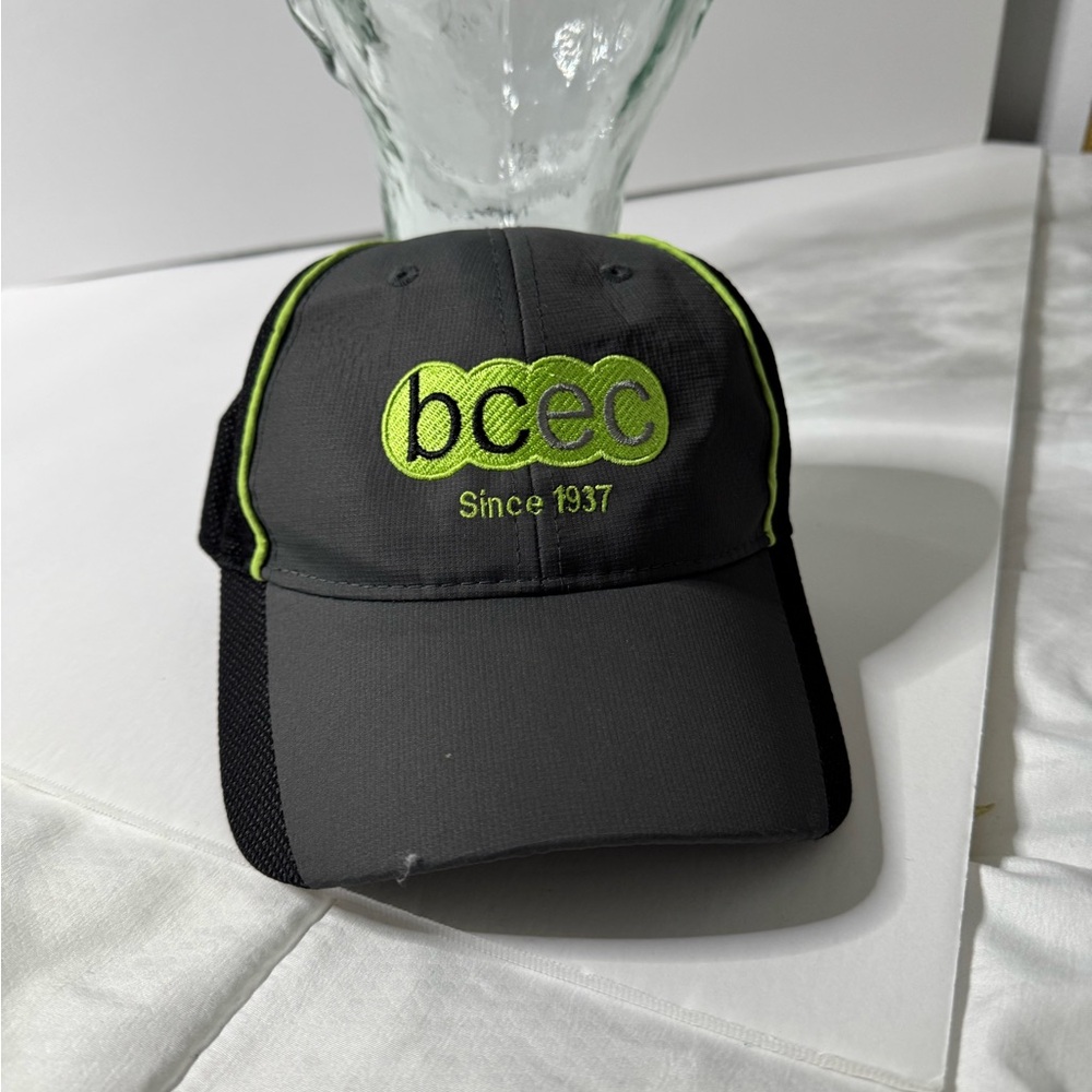 Vintage Black Gray Lime Green Baseballl Cap Embroidered Writing On Front